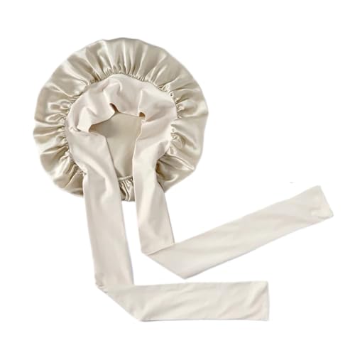 Bonnet de nuit en soie pour cheveux bouclés et tresses beige