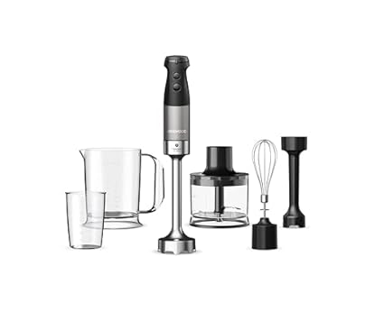 Foto di Kenwood Triblade XL Pro HBM80.322BK, Minipimer con Sistema Triblade, Velocità Variabile + Turbo, Asta in Acciaio Inox, Tritatutto da 500ml, Frusta, Emulsionatore, Bicchieri 700 e 250 ml, 1200W, Nero