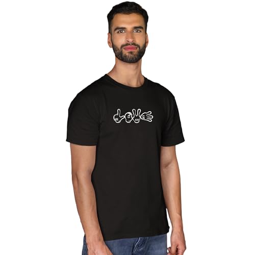 Image of Love Hand Gesture Black Printed Tshirt for Men Men's Black T-Shirt |Men?s Fashion Printed Tshirt |Unique Graphic Tee