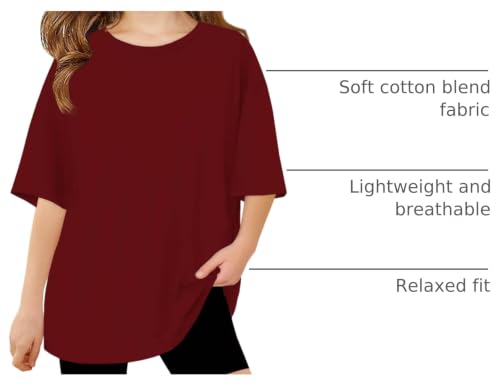 Image of Haloumoning Girls Short Sleeve T-Shirts | Kids, Summer,Girls shirts,Oversized t shirts,Girls T-Shirts,Oversized Tops, Casual Crewneck, Basic Tees 5-14Y