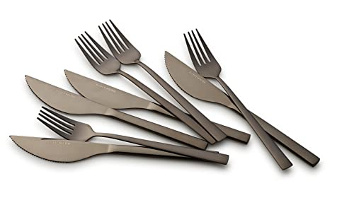 ECHTWERK Set de couverts à pizza, Set de pizzas, Couverts à steak, Couverts 8 pièces pour 4 personnes, Black-Edition, EW-PK-2208S