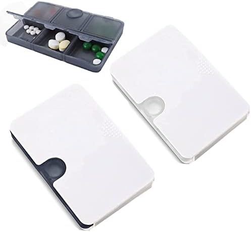 Portable Pill Organizer,6 Compartments Travel Pill Case,Drawer Type Medicine Box for Travel,Small Pill Organizer for Pocket,Small Pillbox Dispenser to Hold Medicine, Vitamin,2 PCS (White+ Blue)