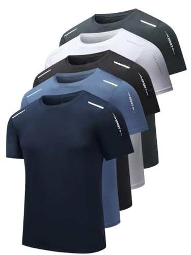 Quick Dry Ice Silk Athletic T-Shirts for Men Athletic Short Sleeve Moisture Wicking Tee for Running Training 1 Piece Dark Blue 5X-Large