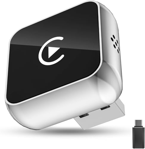 Adaptador inalámbrico 2 en 1 para CarPlay/Android Auto con USB A/Tipo C, Convierte Cableado a Inalámbrico para Apple, Compatible con iPhone 6+ & iOS 10+ y Android 11+, Plug & Play (Color Acero)