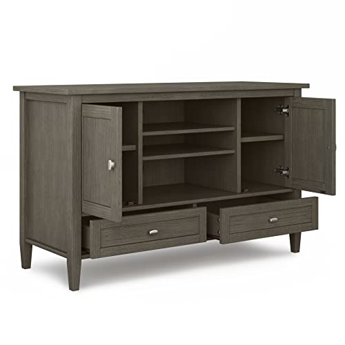 Simplihome Warm Shaker Solid Wood Universal Tv Media Stand, 47 Inch Wide, Transitional, Living Room Entertainment Center, Storage Cabinet, For Flat Screen Tvs Up To 55 Inches In Farmhouse Grey #TOP2