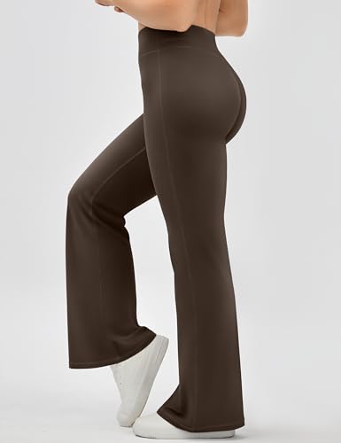 EUYZOU Yoga Pants Women High Waist Casual Soft Crossover Straight Leg Bottoms Leggings, Brown Long L — view 4
