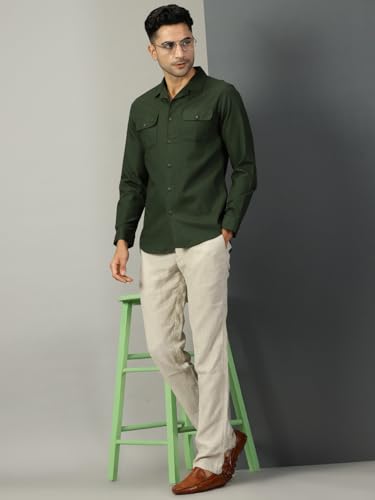 Image of Thomas Scott Men's | Solid | Full Sleeve | Regular Fit | 100% Cotton | Double Flap Pocket | Spread Collar | Casual Shirt