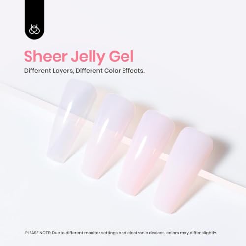 Image of Beetles Milky Pink Gel Nail Polish, 15ml Nude Pink Jelly Neutral Translucent Sheer Gel Polish Base Color Nail Concealer Soak Off UV LED Nail Lamp French Nail Art Gift for Women