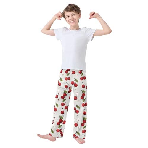 ALAZA Red Cherry Leaves Pajama Lounge Pants Long Sleep Pajama Bottoms with Pockets3