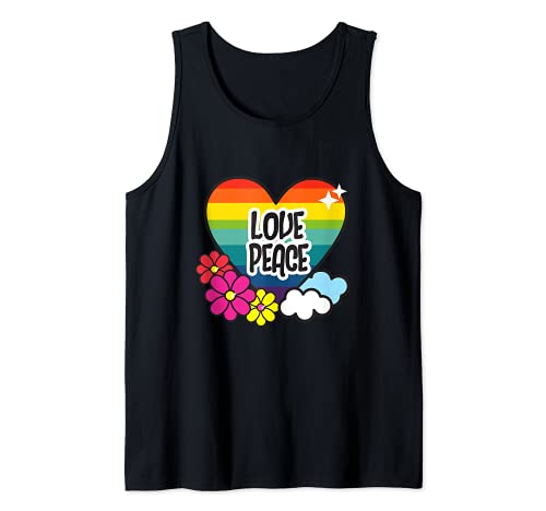 Hippie Love Hearts Tank Top, Black