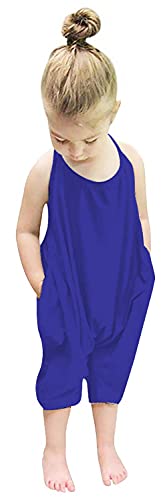 Raisevern Toddler Rompers For Girls Baby Jumpsuits Blue Kid Girl Clothes Jumpers Sleeveless Halter Overalls With Pocket Travel Party Outfit Size 1T 2T #TOP12