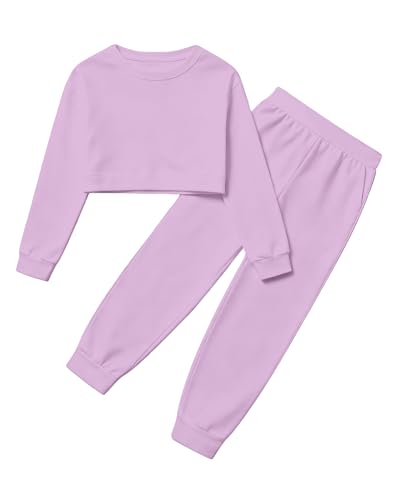 Image of Betusline Girls 2 Piece Outfits Girls Cropped Sweatsuit Pants Outfit Clothes Set, 4T-14 Years