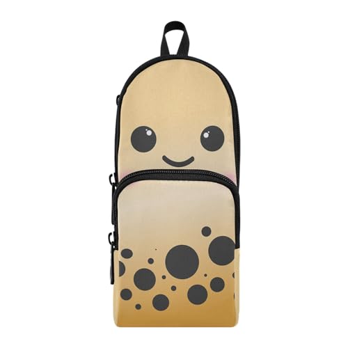 Image of ZAZYXTJ Boba Bubble Tea Standing Large Capacity Pencil Case 3 Compartment Pen Pouch Storage Canvas Makeup Bag for School Office Teen Girl Boy Men Women