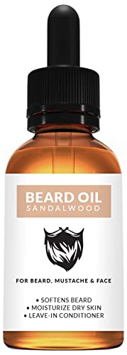 Sandalwood Beard Oil - 100% All Natural Leave-In Beard Conditioner - Moisturize & Hydrate Beard, Mustache And Face -1 Fl Oz Glass Bottle & Dropper #TOP22