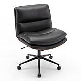 COSTWAY Schneidersitz Stuhl mit Rollen, Drehstuhl ohne Armlehnen, gepolsterter Schreibtischstuhl mit breiter Sitzfläche, Bürostuhl, höhenverstellbar, Wippfunktion, für Büro, Homeoffice (Schwarz)