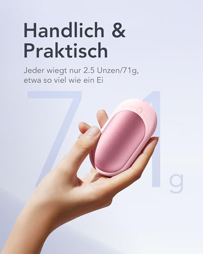 VEGER Handwärmer 2er-Pack 6000mAh, Taschenwärmer Wiederaufladbar mit 3 Stufen, Elektrische Hand Warmers, Handlich & Praktisch, ideal für Outdoors,Spaziergänge,Ski,zum Boulen und mehr im Winter(Rosa)
