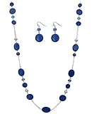 Jules D. Long Bead Necklaces For Women Link Chain Multi Color Necklace Earring Set Shell Stone Beads Fashion Necklace Gift (Blue)