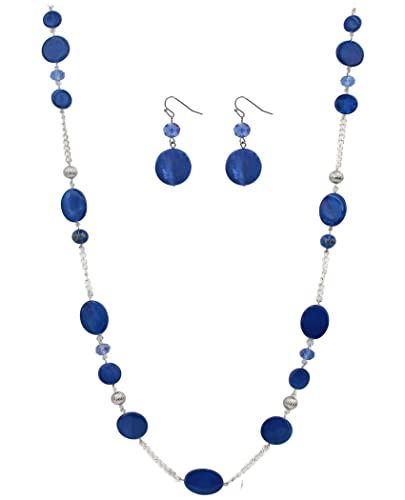 Jules D. Long Bead Necklaces For Women Link Chain Multi Color Necklace Earring Set Shell Stone Beads Fashion Necklace Gift (Blue)