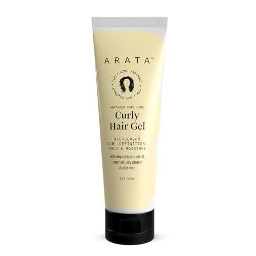 Arata Curl Gel For Frizzy, Wavy, Curly Hair | Natural Long-Lasting Hold & Definition | Tames Frizz | Aloe Vera, Abyssinian Seed Oil, Argan Oil & Soy Protein | No Sulphate,Paraben,Silicone | 50ml x 1