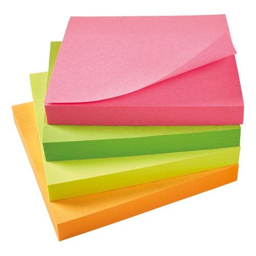 Image of 5 Star Office Re-Move Notes Repositionable Neon Pad of 100 Sheets 76x76mm Assorted [Pack 12]+Free finchley Refill Pen (2)