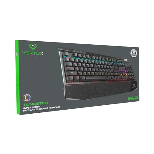 Image of Vertux Gaming Keyboard, Ergonomic USB Wired Mechanical Keyboard with Integrated Wrist Rest, Black Switches, RGB Backlit, 104 Anti-Ghosting Keys and 8 Multimedia Keys for PS5 /PS4, Xbox One /X, Tungsten