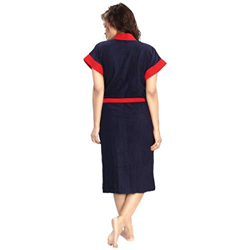 Image of bathrobes terry cotton free size bathrobe for women, bathsuit fit up to 42 inches chest size ladies - Red Blue bathrobe