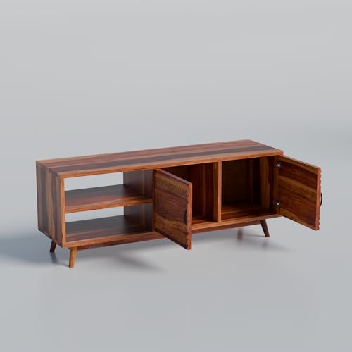 Image of DRIFTINGWOOD Magnus Solid Sheesham Wood TV Console for Upto 55 Inch TV, Entertainment Center with Cabinets & Shelves, Honey Finish