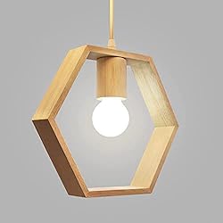 Aliexpress Lamparas Nordicas Artpad Nordic Wooden Hexagon Geometric Colgante Lights Single Head Hanging Comedor Bar Restaurant Lámpara de madera con 5w Bombilla blanca