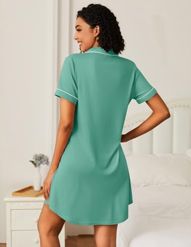 Image of Ekouaer Nightgowns for Women Bamboo Viscose Sleep Shirts Button Down Night Shirt Short Sleeve Boyfriend Pajama Dress