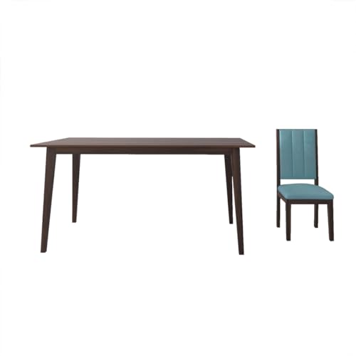 Image of DRIFTINGWOOD Atlantis Solid Sheesham Wood Dining Table 6 Seater | Wooden Six Seater Dinning Table with Cushion Chairs | Dinner Table 6 Seater | Dining Room Sets | Self Assembly, Walnut Finish