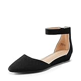 DREAM PAIRS Women's Low Wedge Ankle Strap Flats Ballet Flats Shoes,Size 5,Black-Knit,AMIGA-1
