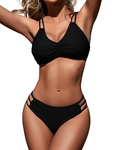 Zilcremo Women Two Piece Bikini Double Strap Swimsuits Hollow Out Bathing Suit Mid Waist Bikini Sets