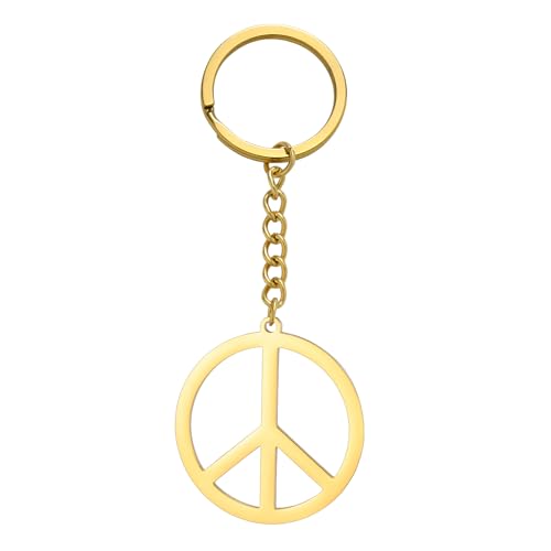 Image of Dreamtimes Peace Sign Pendant KeyRing for Men and Women Love Peace Symbol Keychain Bag Car Keyring Peace Sign Jewelry, Gold, Medium