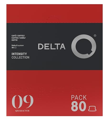 Delta Cafés - Delta Q - Cápsulas de Café Molido Qharacter - Espresso Intenso con Notas de Caramelo y Frutos Secos - Intensidad 9 - Molido Natural - 80 Cápsulas