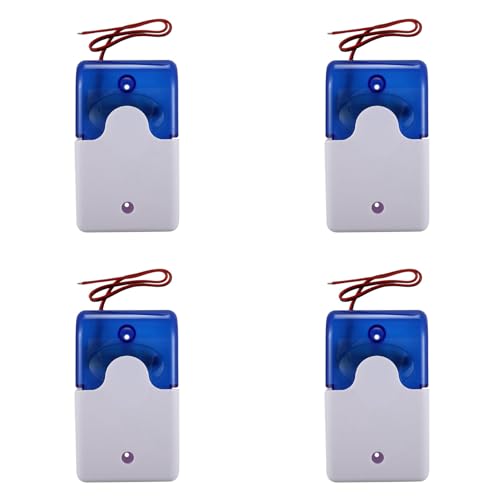 ISTOVO 4X Mini Sirena de Advertencia Estroboscópica con Cable DC 12V Alarma de Sonido Luz Intermitente Sirena de Sonido Bocina de Alarma Seguridad para Hogar 115Db Azul