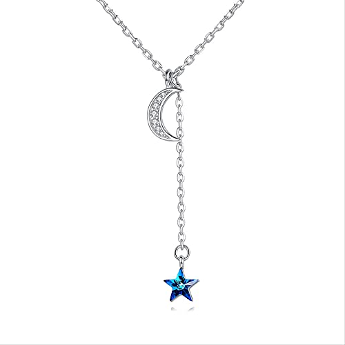 Collier lune femme étoile bleue avec pompon - Bijoux de fête et tendance