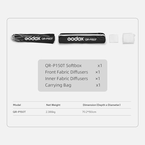 Godox QR-P150T Softbox parabólico de 150 cm/59 Pulgadas, liberación rápida con Soporte Bowens estándar y difusores para Flash Speedlite fotografía de luz Continua Retrato - imagen 7