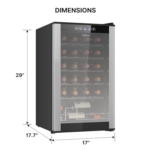 Koolatron 24 Bottle Wine Cooler Black Compressor Wine Fridge | 2.4 cu ft (68 L) Freestanding Wine Cellar | Red White & Sparkling Wine Storage | UV-Blocking Glass | Home Bar Kitchen Apartment Condo