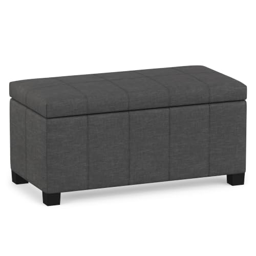 SIMPLIHOME Dover 36" Wide Linen Look Fabric Storage Ottoman in Slate Grey