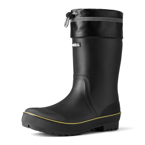 HISEA Men's Rubber Rain Boots Waterproof Durable Non Slip Mid Calf Boots for Garden Fishing Outdoor with Adjustable Closure