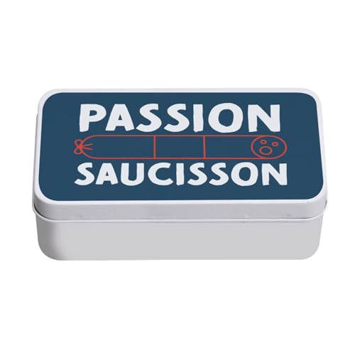 Fabulous Boite en Métal Bleu - Passion Saucisson Charcuterie France Apéro - 11 x 18,5 x 5,5 cm - Boite de rangement, clé, outils, boite à Lunch, Sucre, Biscuit