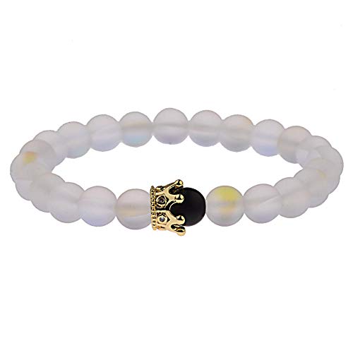 Bracelet en perles en pierre naturelle transparentes givrées et couronne tendance