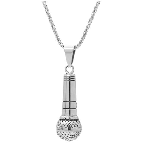 Balaijor Mens and Womens Microphone Necklace Stainless Steel Music Pendant Punk Rock Necklace(White) Cover