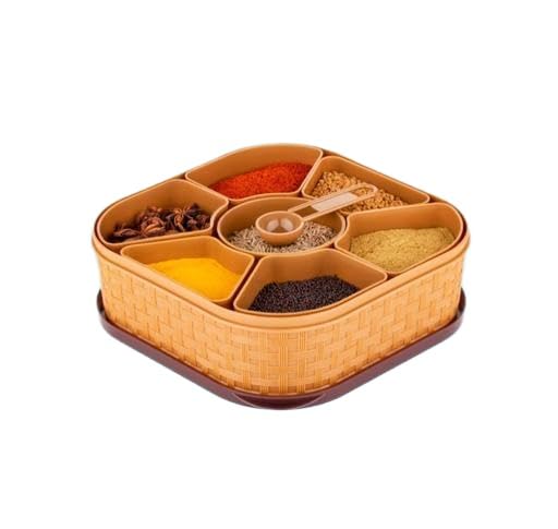 Image of Madhav Spice Box, Plastic Square 7 Sections Multipurpose Masala Rangoli Dabba Box Set (Brown) 1 Piece Spice Set (Plastic)(1PIS + MASLA Box) /106 KP2382