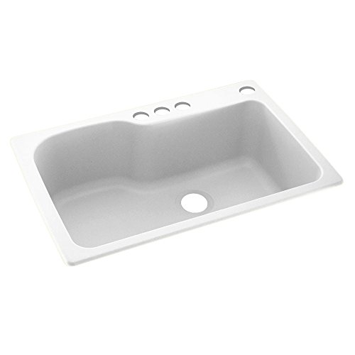 🛒 Crazy Deals Swanstone KS03322SB.010-4 4-Hole Solid Surface Kitchen Sink, 33 x 22, White