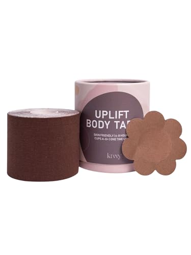 Image of Krvvy Uplift Body Tape Kit | Instant Lift & Shape Boob Tape | 5 Pairs of Disposable Nipple Pasties | Sweatproof | Strong Adhesive | All Bust Sizes | for Deep Necklines & Backless Outfits