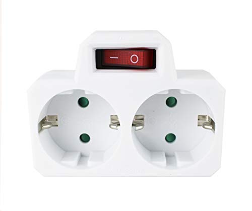 Preisvergleich Produktbild Adapter / Schukostecker 2-fach mit 1 Schalter weiß
