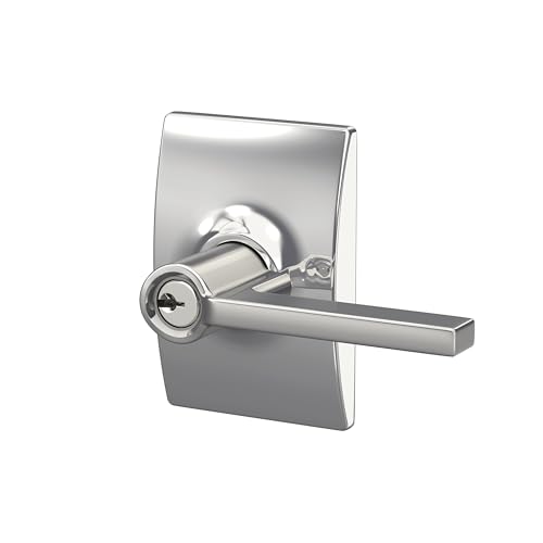 Image of SCHLAGE Latitude Keyed Entry Door Handle, Reversible, Bright Chrome | Keyed entry lever door handle with turn-button lock, Easy to install, Certified security & durability, Universal fit, 2 keys