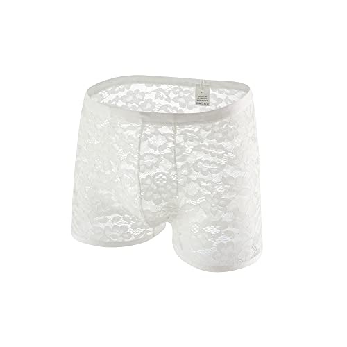 Men's Lace Boxer Briefs Underwear Bulge Pouch Lingerie See Through Booty Shorts Underpanties