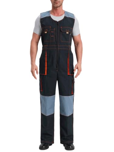 SUSHIMIAN Men's Sleeveless Coveralls Multi-Functional Mechanics Workwear Stylish Work Coveralls Overalls Cargo Jumpsuit, Black, XL